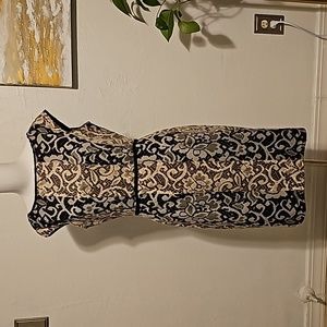 Maggie London Dress Vine Print Black and Tan Size 8